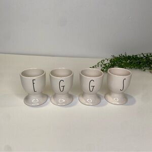 Four Rae Dunn Artisan Collection Magenta EGGS Egg Holder Cups White & Black